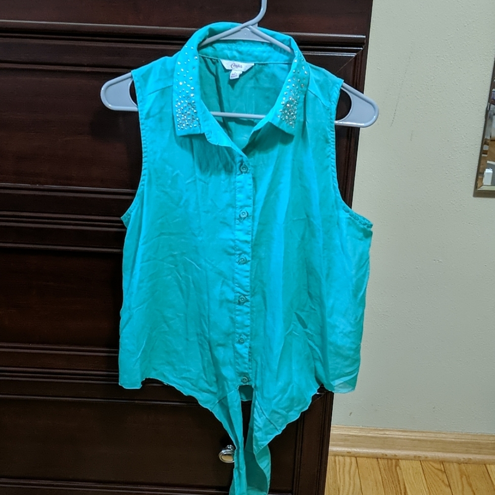 Candie's Sheer Tie Front Button Down